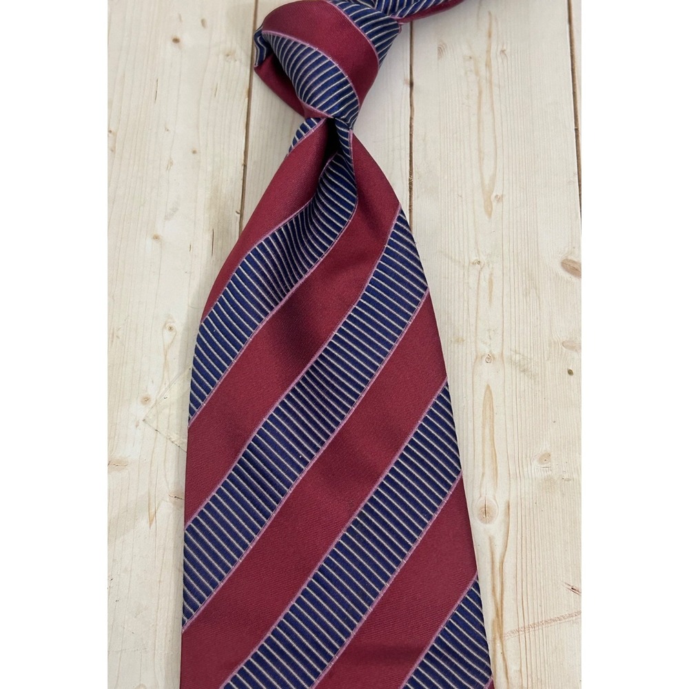 Valentino Cravatte Tie Blue Burgundy Red Silk Solid Stripes Made in Italy